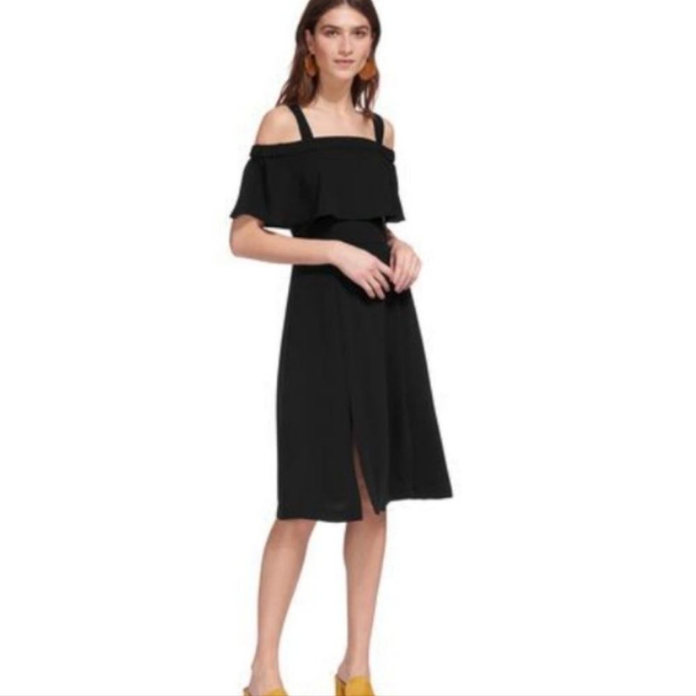 Whistles S8 Cold Shoulder Black Midi Dress